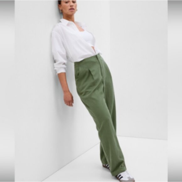 Gap Soft Suit Trouser High Rise Wide Leg Jungle Green Dress Pants NWT 4 Petite - Picture 13 of 13